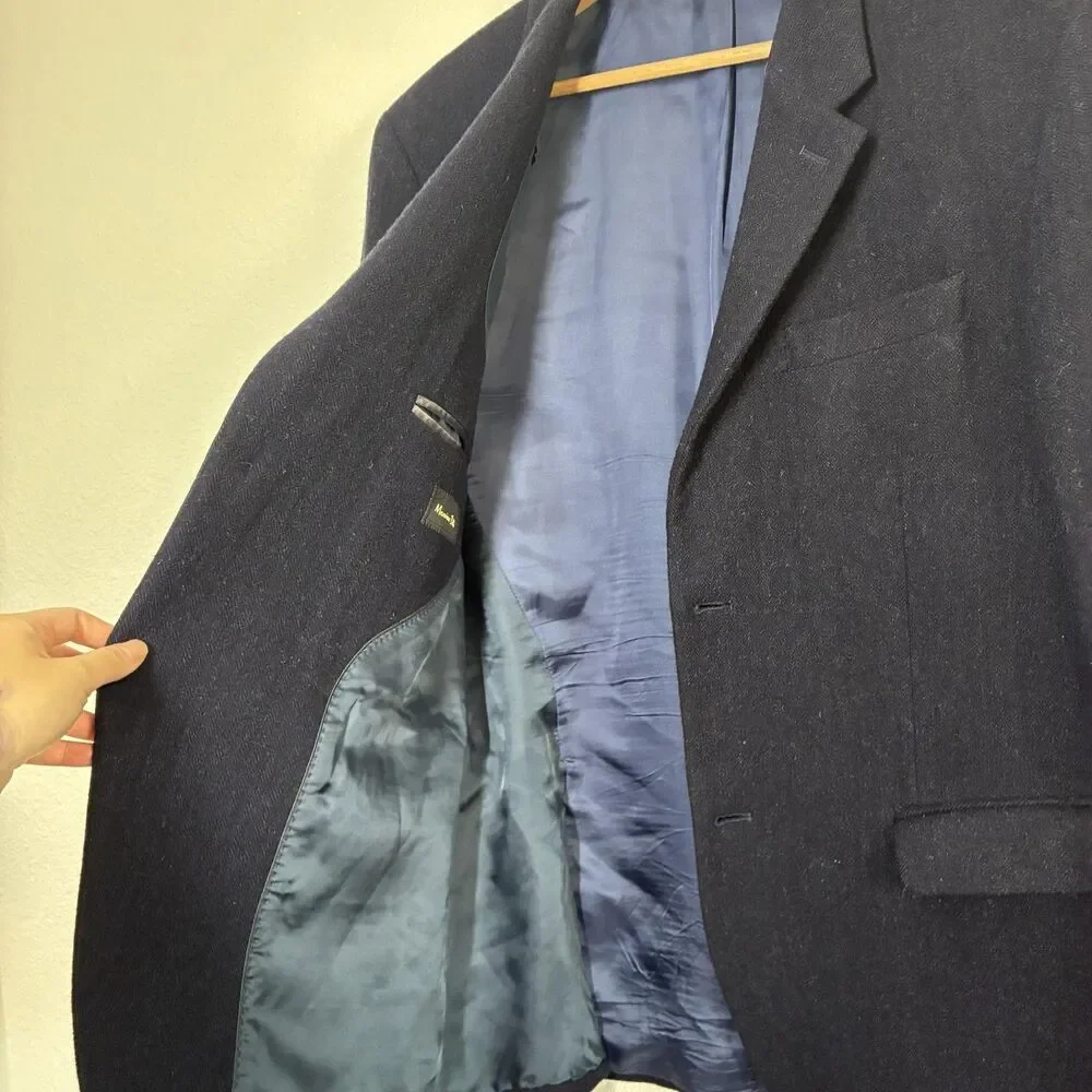Massimo Dutti Sport Coat Blazer Mens 44 Blue Extrafine Wool Herringbone Tweed
